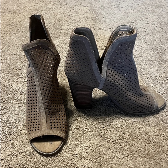 Lucky Brand Brown Peep-Toe Heeled Boots - Picture 1 of 4